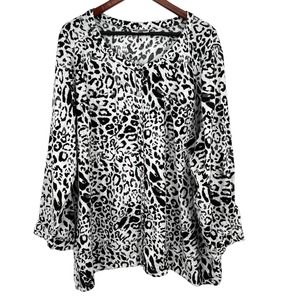 JM Collection Woman Plus Size 24W 100% Linen Animal Print Blouse Shirt Top Cozy